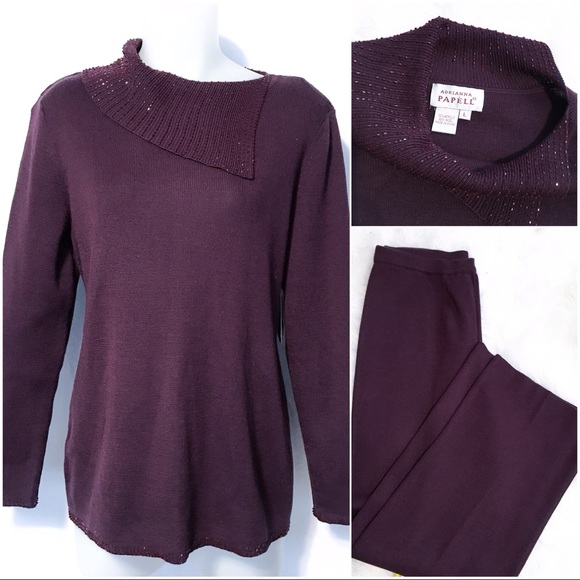 Adrianna Papell Pants - NWT Adrianna Pappell Plum Sweater Pant Set Sz LG
